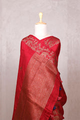 Red Raw Silk Banarasi Saree with Deer Shikargah Motifs