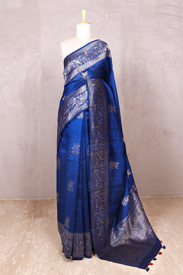 Royal blue saree, raw silk saree, wedding saree, bridal saree, party wear saree