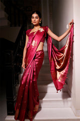 Burgundy Ethnic Handloom Banarasi Silk Saree