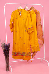 Bright Yellow Zardozi Embroidered Cotton Kurta Pant Set