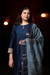 Navy Blue Chanderi Silk Suit Set