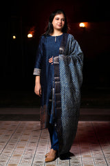 Navy Blue Chanderi Silk Suit Set for Pary