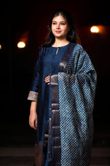 Navy Blue Chanderi Silk Suit Set