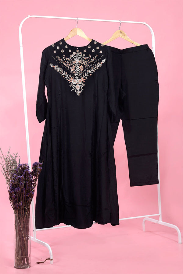 Buy Black Embellished Silk Kurta Set Online