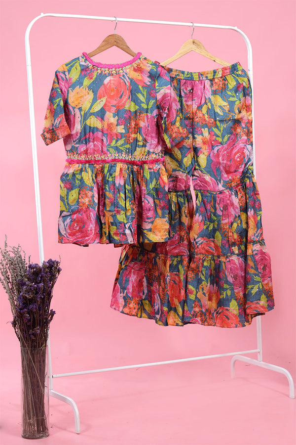 Multicolored Floral Printed Tussar Silk Co-Ord Set