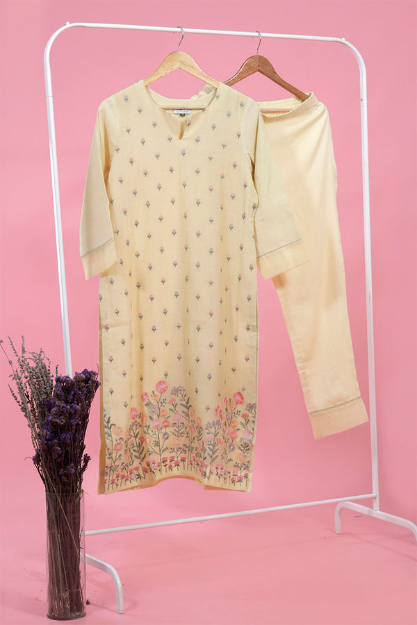 Buy Yellow Embroidered Cotton Kurta Set Online