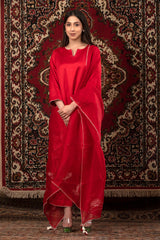 Red Marine Embroidered Chiniya Silk Suit Set