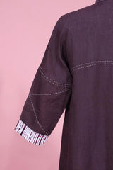 Wine Linen Shirt with Kantha handwork