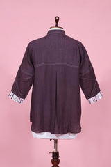 Wine Linen Shirt with Kantha handwork