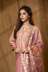 Peach Chiniya Silk Suit Set with Hand-Embellished Dupatta