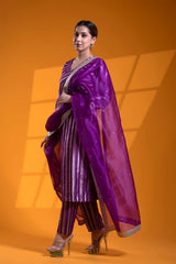 Deep Purple Banarasi Silk Suit Set with Tanchui Resham and Aari Work