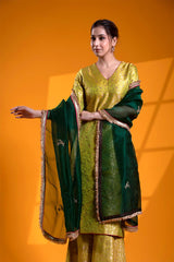 Apple Green Banarasi Silk Suit Set with Meenakari and Zardozi Work