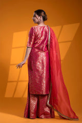 Red Banarasi Silk Suit Set with Meenakari Jaal and Zardozi Work Dupatta