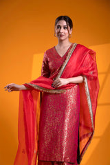 Red Banarasi Silk Suit Set with Meenakari Jaal and Zardozi Work Dupatta