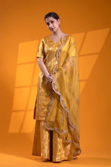 Yellow Banarasi Salwar Suit Set with Meenakari Bird Motifs