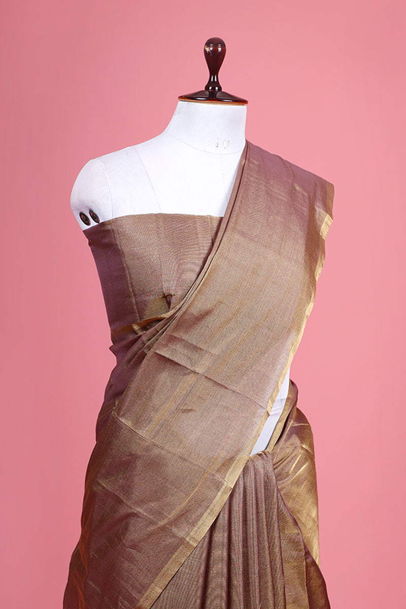 Lilac Brown Woven Tissue Silk Saree