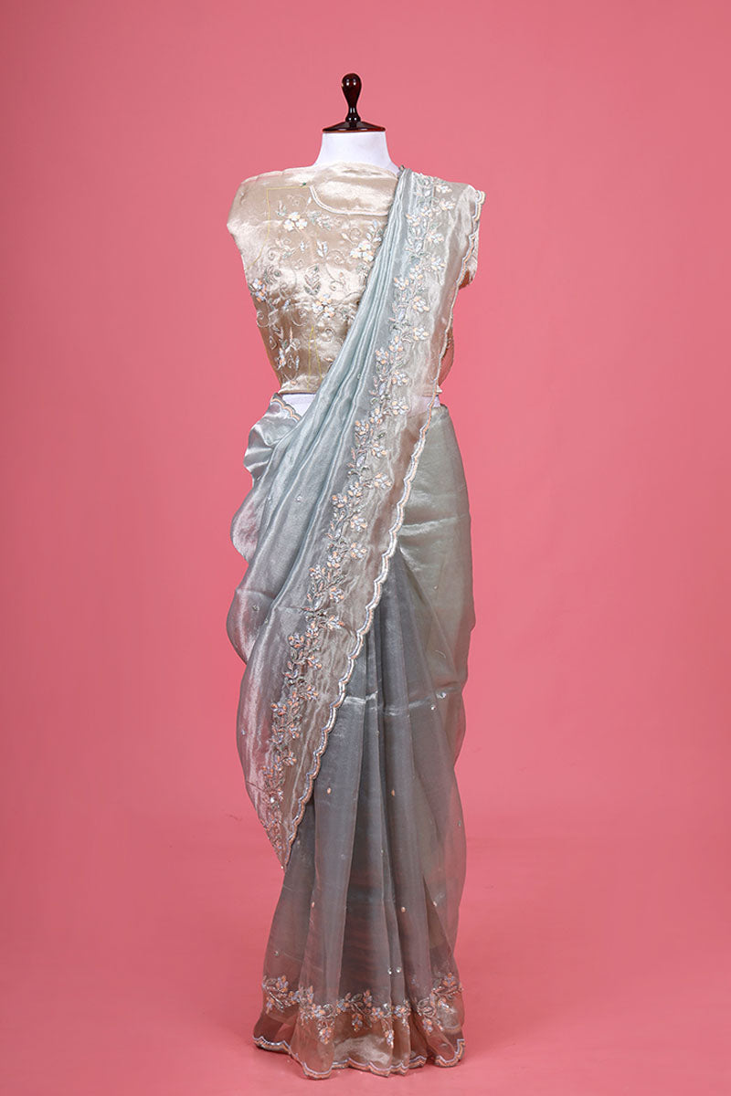 Buy Blue Tissue Silk Saree Online