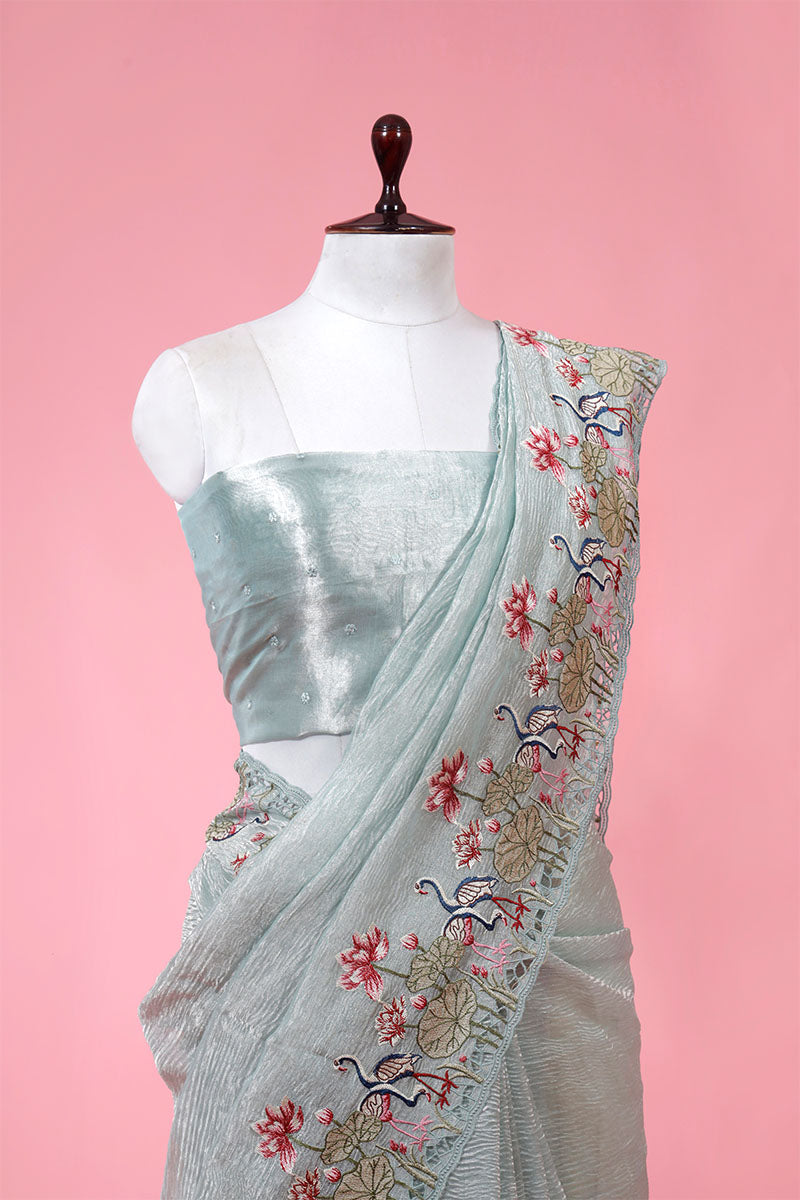 Embroidered Crush Tissue Silk Saree