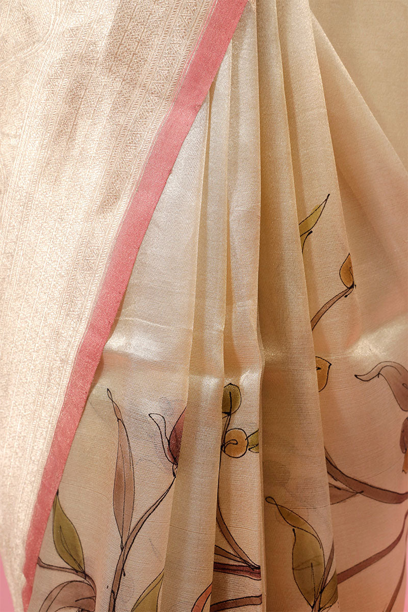 Beige Handloom Tissue Silk Saree