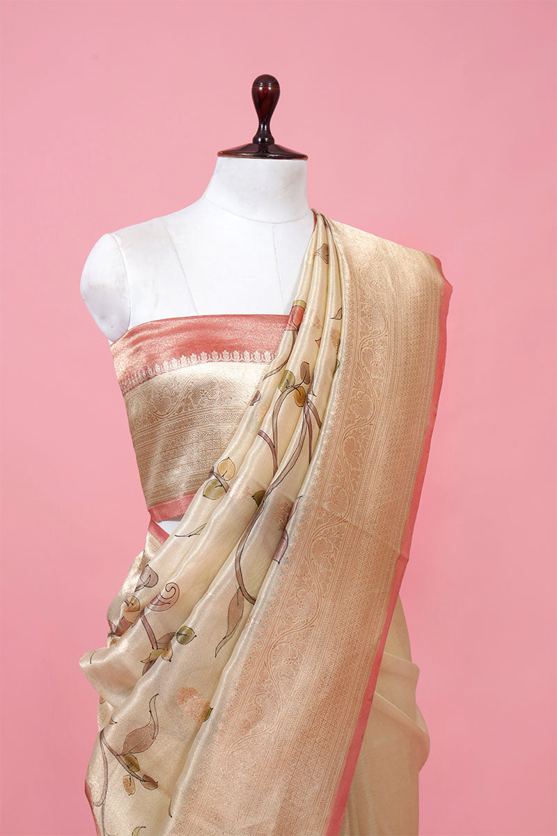 Beige Handloom Tissue Silk Saree