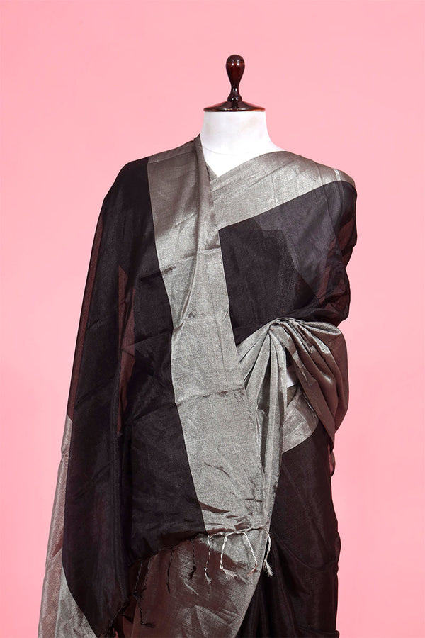 Silver & Black Pure Tissue Silk Saree