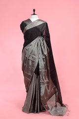 Buy Silver & Black Tissue Silk Saree Online