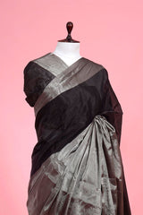 Silver & Black Pure Tissue Silk Saree