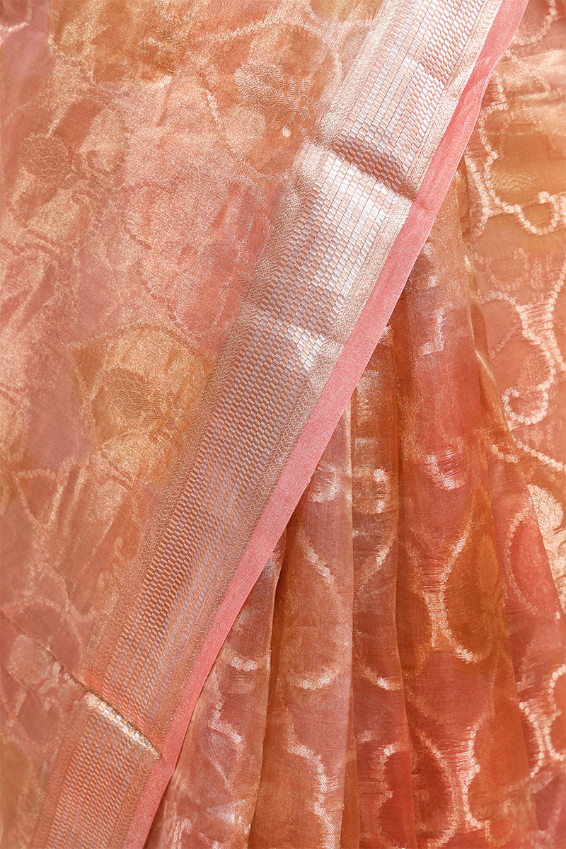 Golden Peach Handloom Tissue Silk saree