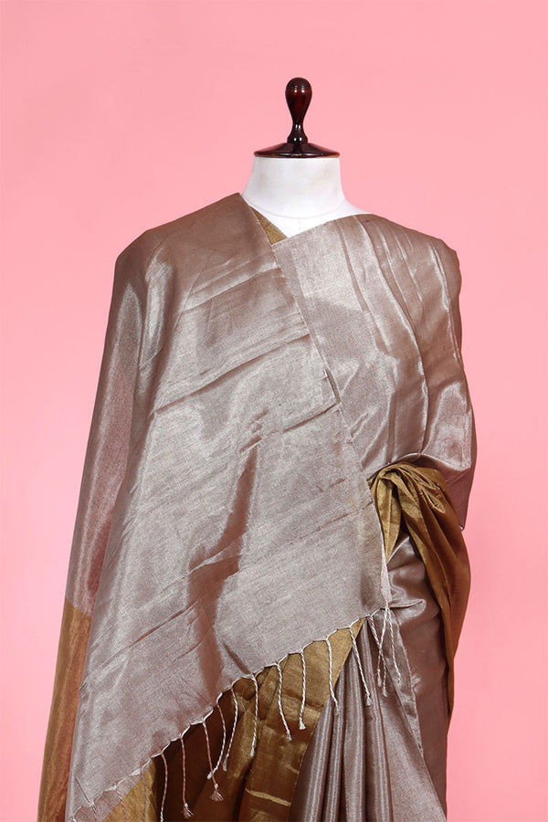 Silver and Metallic Pure Tissue Silk saree