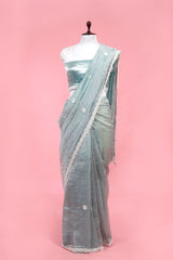 Buy Blue Crushed Tissue Silk Saree Online