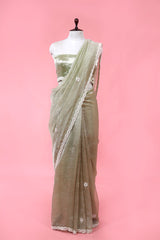 Buy Green Crushed Tissue Silk Saree Online