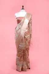 Buy Peach Tissue Silk Saree Online