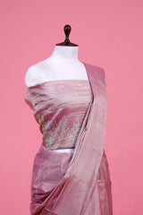 Rose Pink Pure Tissue Silk Saree