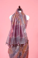 Rust Mauve Geometrical Printed Tissue Slk Saree