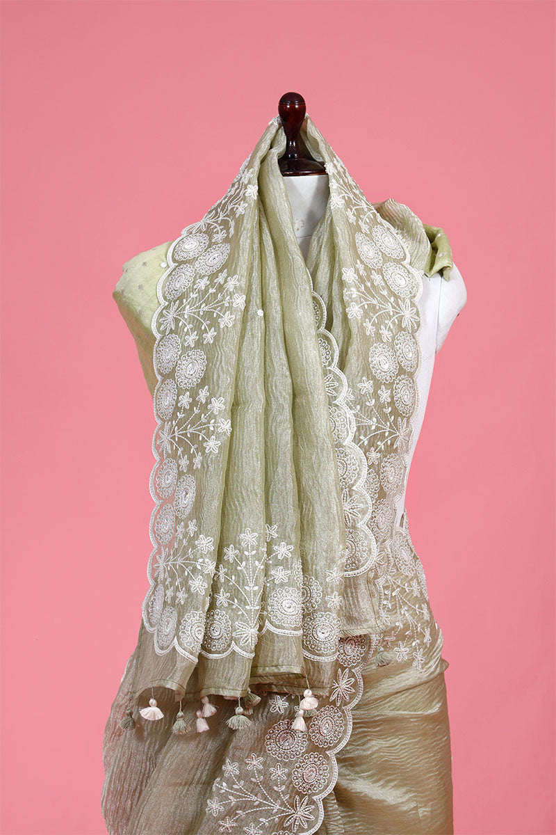 Floral Embellished Crushed Tissue Silk Saree