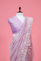 Floral Embellished Crushed Tissue Silk Saree