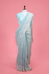 Sky Blue saree, Tissue silk saree, Bollywood sari, wedding saree, party wear saree