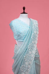 Floral Embellished Crushed Tissue Silk Saree