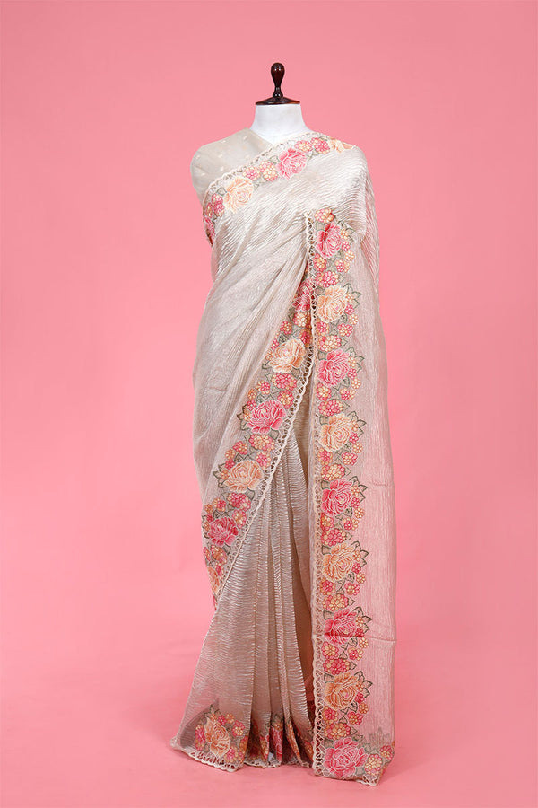 Off White saree, Tissue silk saree, Bollywood sari, wedding saree, party wear saree