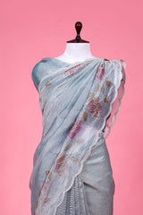 Handpainted Embellished Crushed Tissue Silk saree