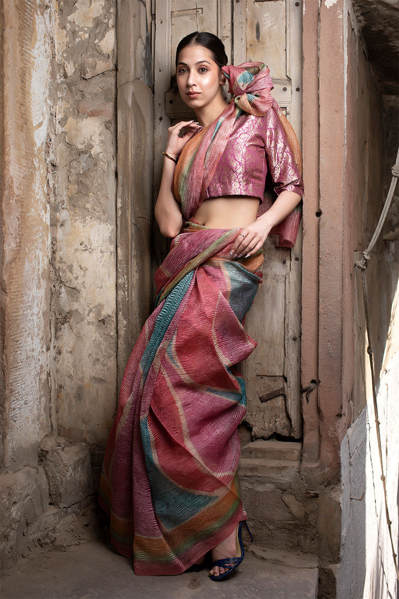 Buy Multicolored Tissue Silk Saree Online