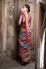 Multicolored Crushed Tissue Silk Saree