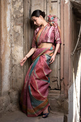 Multicolored Crushed Tissue Silk Saree