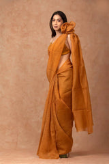 Mustard Yellow Crushed Tissue Silk Saree