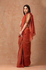 Brick Red Crushed Tissue Silk Saree