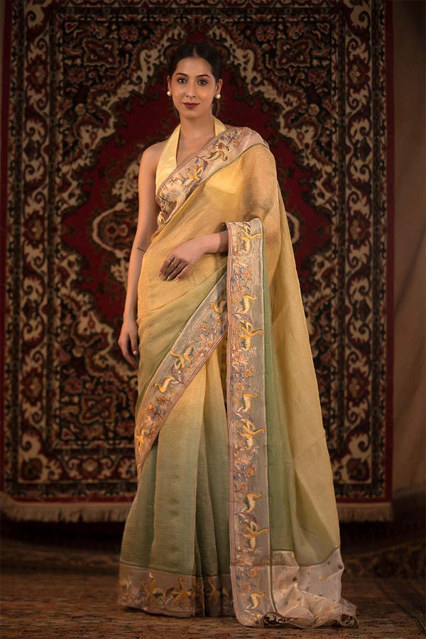 Buy Green Tissue Silk Saree at Chinaya Banaras 