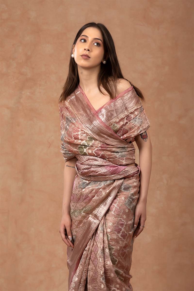 Mauve Rangkat Crushed Tissue Silk Saree