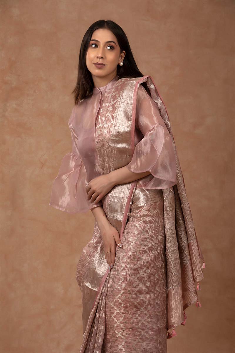 Mauve Crushed Tissue Silk Saree