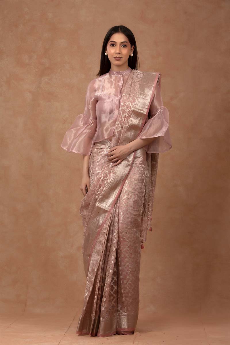 Mauve Crushed Tissue Silk Saree