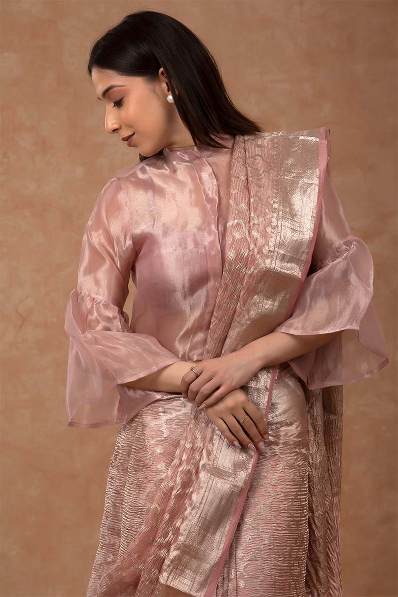 Mauve Crushed Tissue Silk Saree